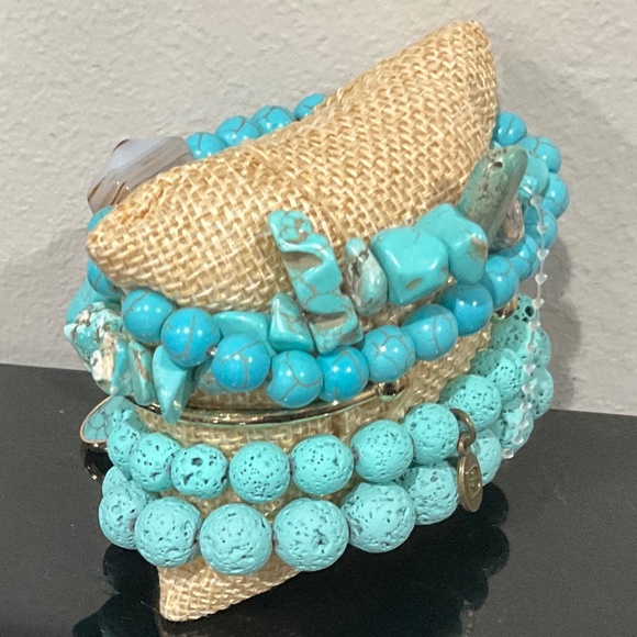 Boho “ Ghana Turquoise” 5 Strand Bracelet with Natural Stones and Charms R4B - Picture 2 of 2